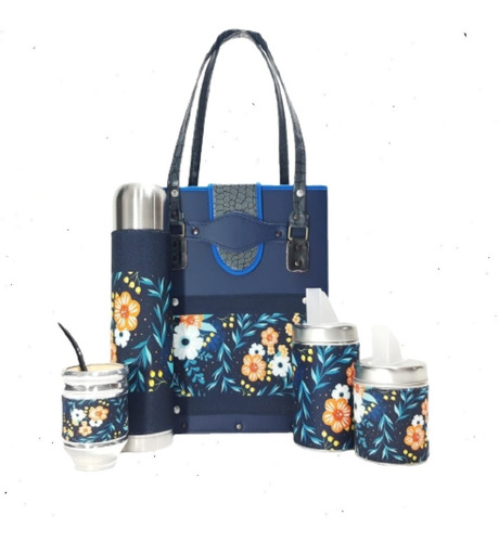 Set Matero Kit De Mate Flores Azules. Floral. Naturaleza