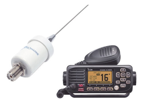 Radio Móvil Marino Icom, Negro 25 W Icm220/kit1600 + Antena 