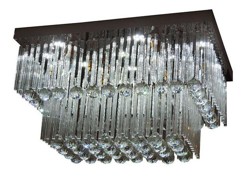 Plafon Cristal Retangular 8e14 60cm Led 6500k Bivolt Cor Prata