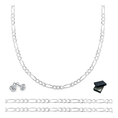 Cadena Figaro 3x1 Plata Ley 925 Collar 55cm 2.5mm + Estuche Color Plateado