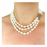 Gran Collar 3 Filas Perlas Cultivadas Akoya Genuinas 10-11mm