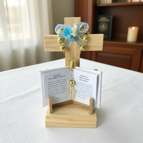 25 Recuerdos: Biblia Mini+ Cruz Madera+ Decenario+ Moño