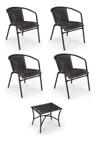 4 Cadeiras Anjo + Mesinha De Junco P/ Área Piscina Churrasco