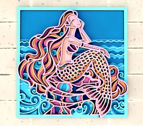 Cuadro Decorativo Sirena Sirenita Colorido Madera