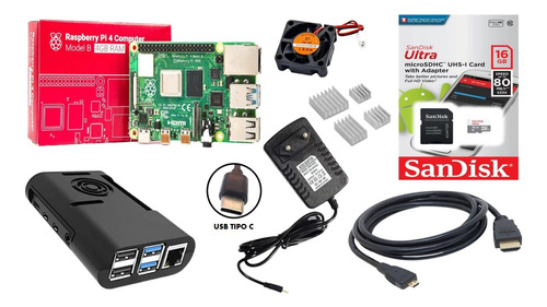 Kit Completo Raspberry Pi4 Pi 4 Model B 4gb Ram, Sd 16gb 