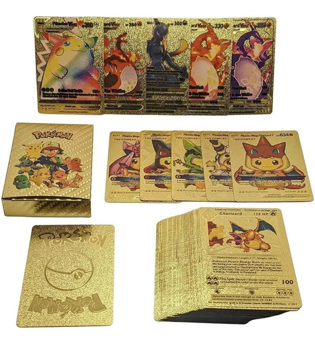 55 Cartas Coleccionables De Jcc Pokémon Hoja De Oro Con Caja