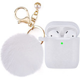 Funda De Silicona Para AirPods 1 / 2 Con Pompom Blanco Nieve