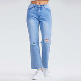 Jeans Mujer Recto Celeste Fashion's Park