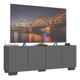 Rack Para Tv Até 50 4 Portas Multimóveis Mp1072 Cor Grafite/preto