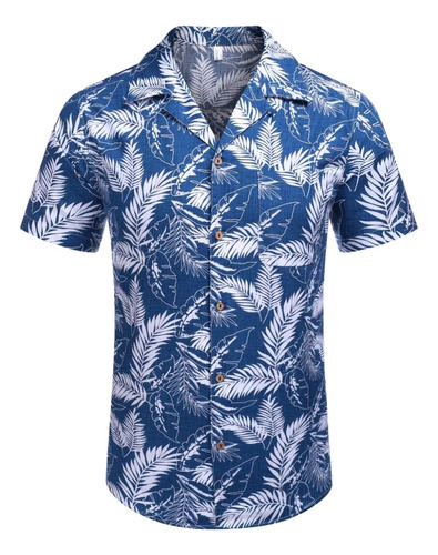 Camisa De Manga Corta Con Estampado Hawaiano Para Hombre