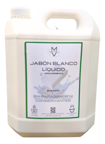 Jabón Líquido Ropa Mv 5l. Sin Parabenos. Hipoalergénico.