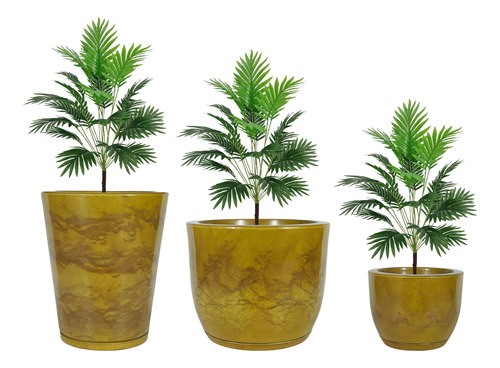 3 Vasos De Planta Decor Luxo Cone Bojo Grande Liso Com Prato