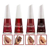 Kit Esmalte Risque Atacado 4 Tons Vermelho Cremoso Metalico