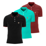 Kit 03 Camiseta Polo Masculina Casual 100%algodão Camisa Lux