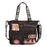 Bolsa Shopper Nicole Lee De Mezclilla Sisters Secret Ss24 Acabado De Los Herrajes Níquel Correa De Hombro Negro Diseño De La Tela Lisa