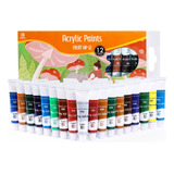 Pintura Acrilica Profesional 12 Colores Con 12ml Plumoteca