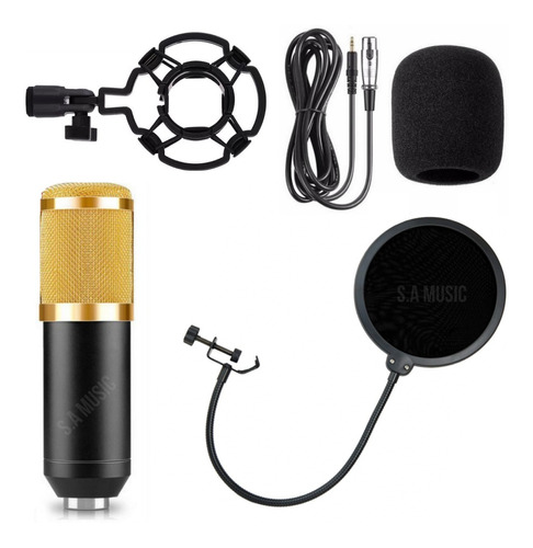 Microfone Condensador Bm800 + Pop Filter Filtro + Aranha