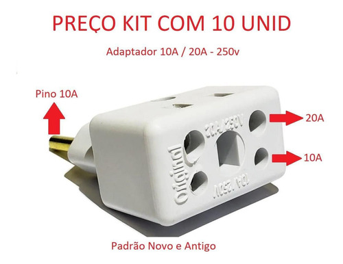 Plug Adaptador De Tomada 10a 20a Bob 3pinos 2pinos - 10 Unid 110v/220v