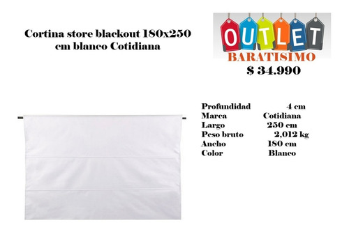 Cortina Store Blackout 180x250 Cm Blanco Cotidiana