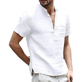 Camisa Hombre Manga Corta Corte Pegado Strech Cuello Mao G