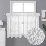 Cortinas Blancas De 36 Pulgadas, Textura Jacquard, 2 Piezas 