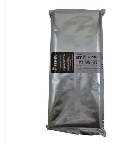 Tableta Chocolate Cobertura Negro Amargo 70%  Fenix 87 X 1kg