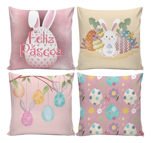 Capas De Almofada Decorativas Kit 4 Peças 45 X 45 Cm - 0907 Cor Pascoa Rosa Páscoa