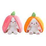 Kawaii Bonito Forma Conejo De Fresa Zanahoria Peluche 2pc