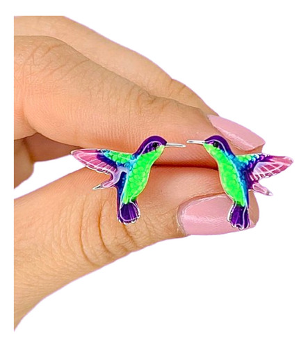 Aros Colibri Arcoiris Estamltado Violeta Y Verde Ar 468