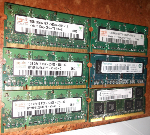 2 Memorias Ram 2 X 1 Gb, Ddr2/667 Mhz Varias Marcas/laptop