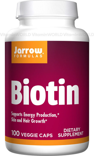 Jarrow Formulas Biotina 5000 Mcg, Apoya El Crecimiento De La Piel Y El Cabello, Además Apoya El Metabolismo De Los Lípidos Y La Producción De Energía Contiene 100 Cápsulas