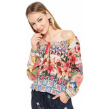 Desigual Blusa Carola Nueva Xs/s  Flores Estampada Holgada