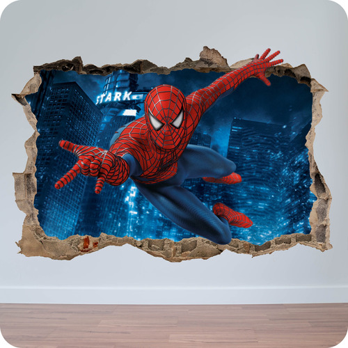 Vinilo Mural Pared Rota 3d Hombre Araña 60x90