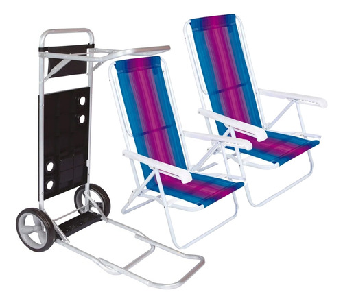 Kit Carrinho De Praia C/ Avanço + 2 Cadeiras Reclináveis Mor