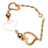 Pulsera Plata 925 Corazones Con Pelotitas Dorada Ppl153