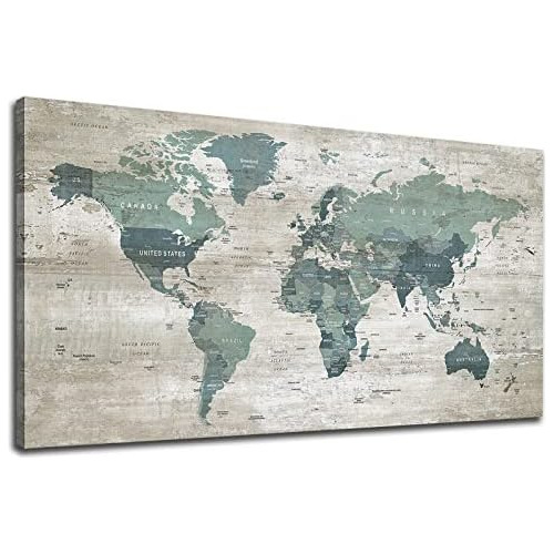 Cuadro De Mapa Mundial Vintage Lienzo, Mapa Mundial Tur...