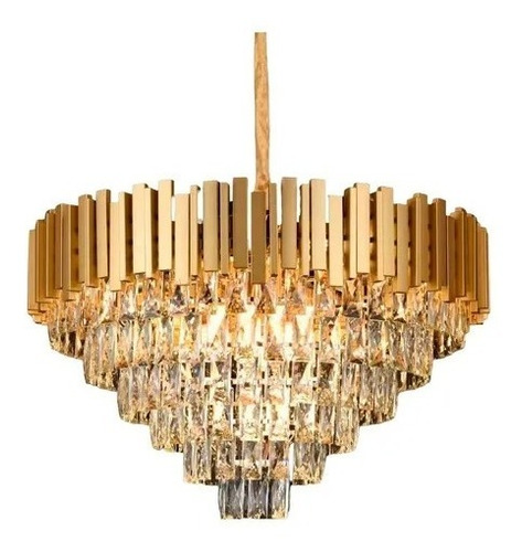 Lustre Pendente Cristal Dourado Moderno Redondo Mesa Jantar