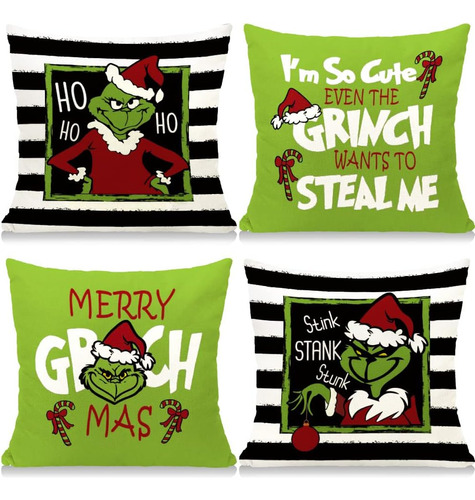 Fundas De Almohada Navideñas De 18 X 18, Feliz Navidad, Grin