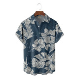 Camisa Hawaiana Unisex Con Flores Blancas Y Azules, Camisa D