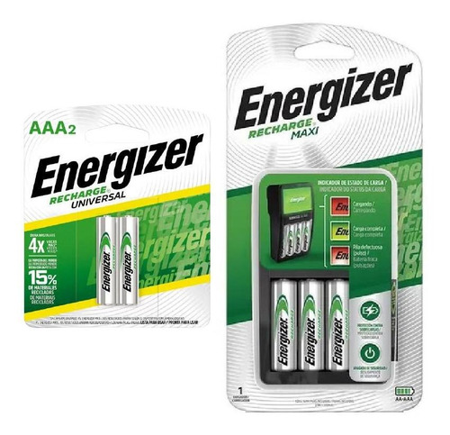 Cargador De Pilas Maxi Energizer + 2 Pilas Aaa