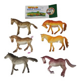 Coleção 6 Animais Brinquedo Cavalo Realista De Borracha 15cm