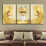 Quadro Decorativo Sala Quarto Aves Douradas Jarro Flor