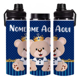 Squeeze Água Infantil Menino Urso Azul C/ Nome Personalizado