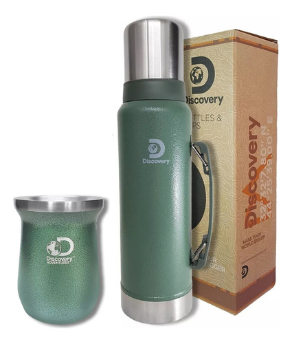 Termo 1.3 Lt + Mate 236 Ml Discovery Acero Inoxidable 24hs Color Verde