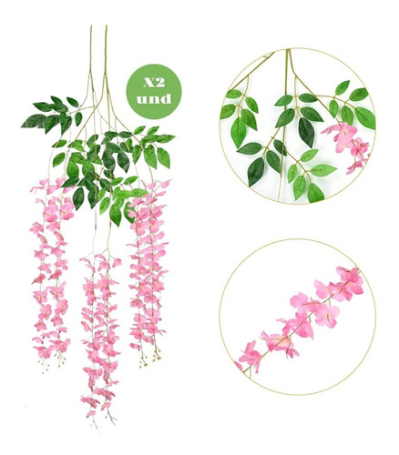 Flores Artificiales Wisteria Glicina Colgantes Deco X2 Unds