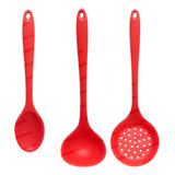 Kit 3 Utensílios Excelentes De Cozinha Silicone Vermelho