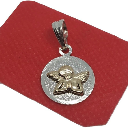 Dije Medalla Angel De La Guarda En Plata Con Oro/joya 00172