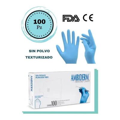 Guantes Ambiderm Soft Nitrilo Desechables Color Azul 100 Pz Con Polvo No Talla Grande | Meses sin interés