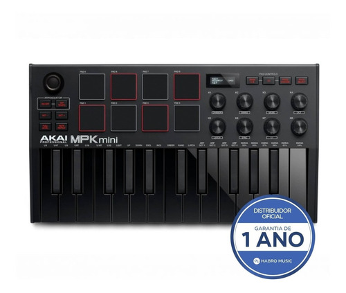 Teclado Controlador Midi Akai Mpk Mini Mk3 Black 25 Teclas