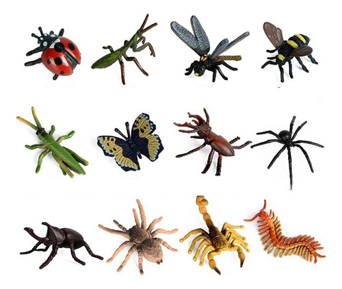 12 Figuras Realistas De Insectos, Juguetes, Abeja, Escarabaj